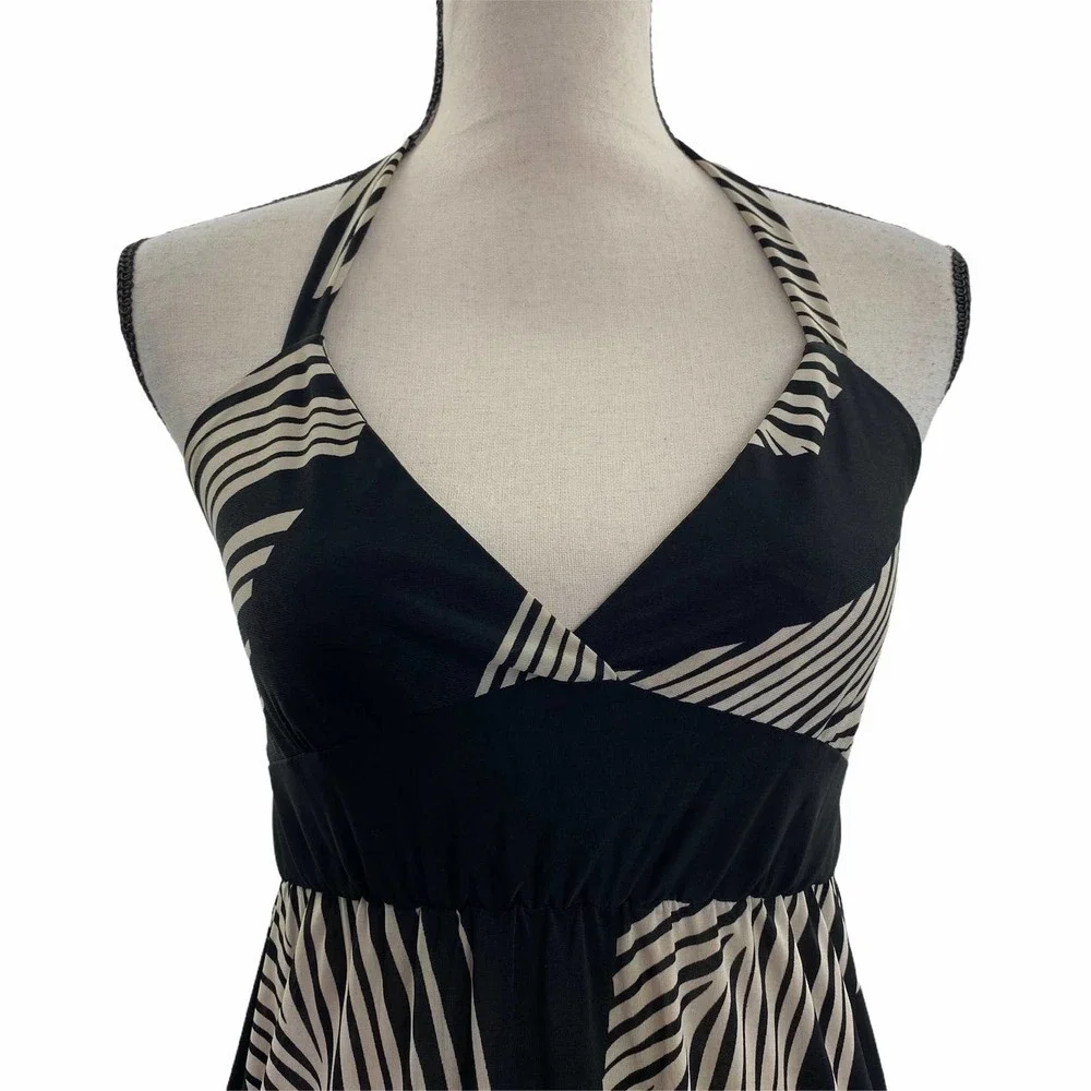 SHEN Jie Black Feather Printed Halter Maxi Dress